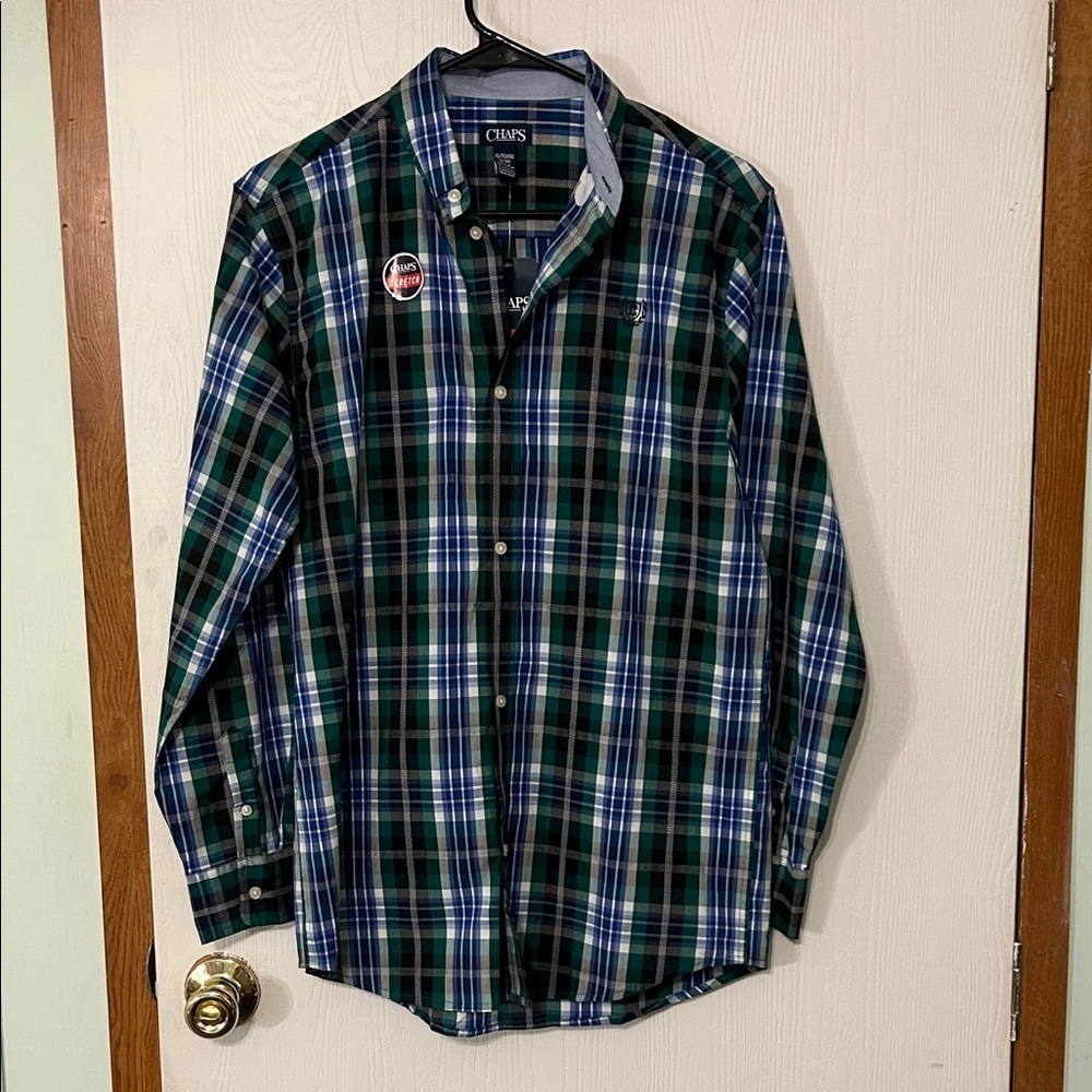 Chaps Green and Blue Checkered Button Down Shirt Size XL